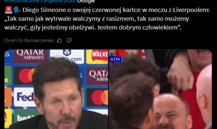 Tak Diego Simeone TŁUMACZY swoje zachowanie po trzecim golu Liverpoolu!